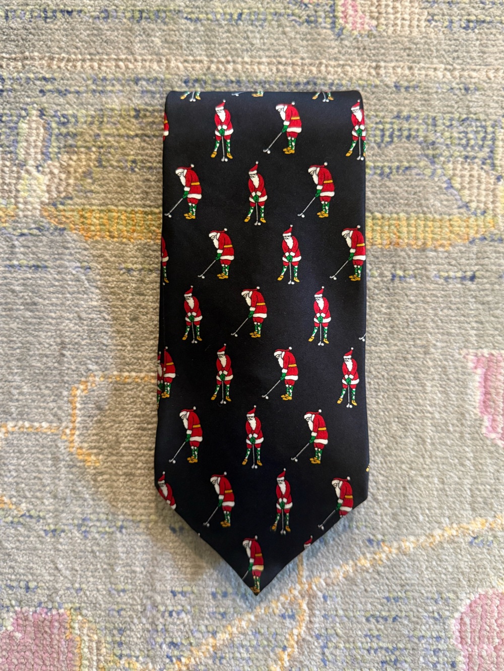 St Nick’s Tie Shop Golfing Santa Christmas Black Red Holiday Golf Necktie